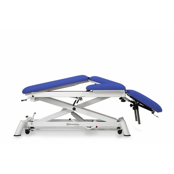 Marquesa hidráulica multifuncional para osteopatia: nove corpos, com respaldo reclinable em negativo, braços, posição Trendelenburg e rodas escamoteables